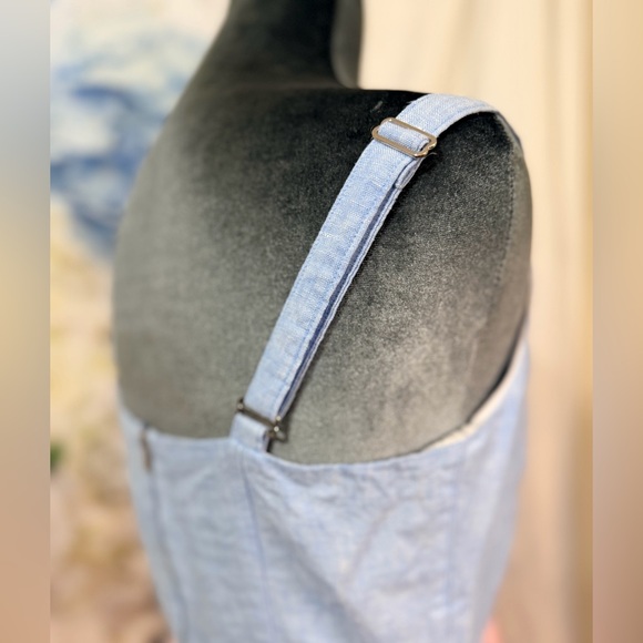 Cynthia Rowley Strapless Dress in Cream Blue & Red Linen Easter Spring Summer - Picture 8 of 11